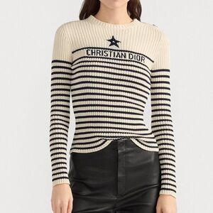 Christian Dior | Dioriviera Sweater Ecru Navy Blue Cotton Knit with Signature